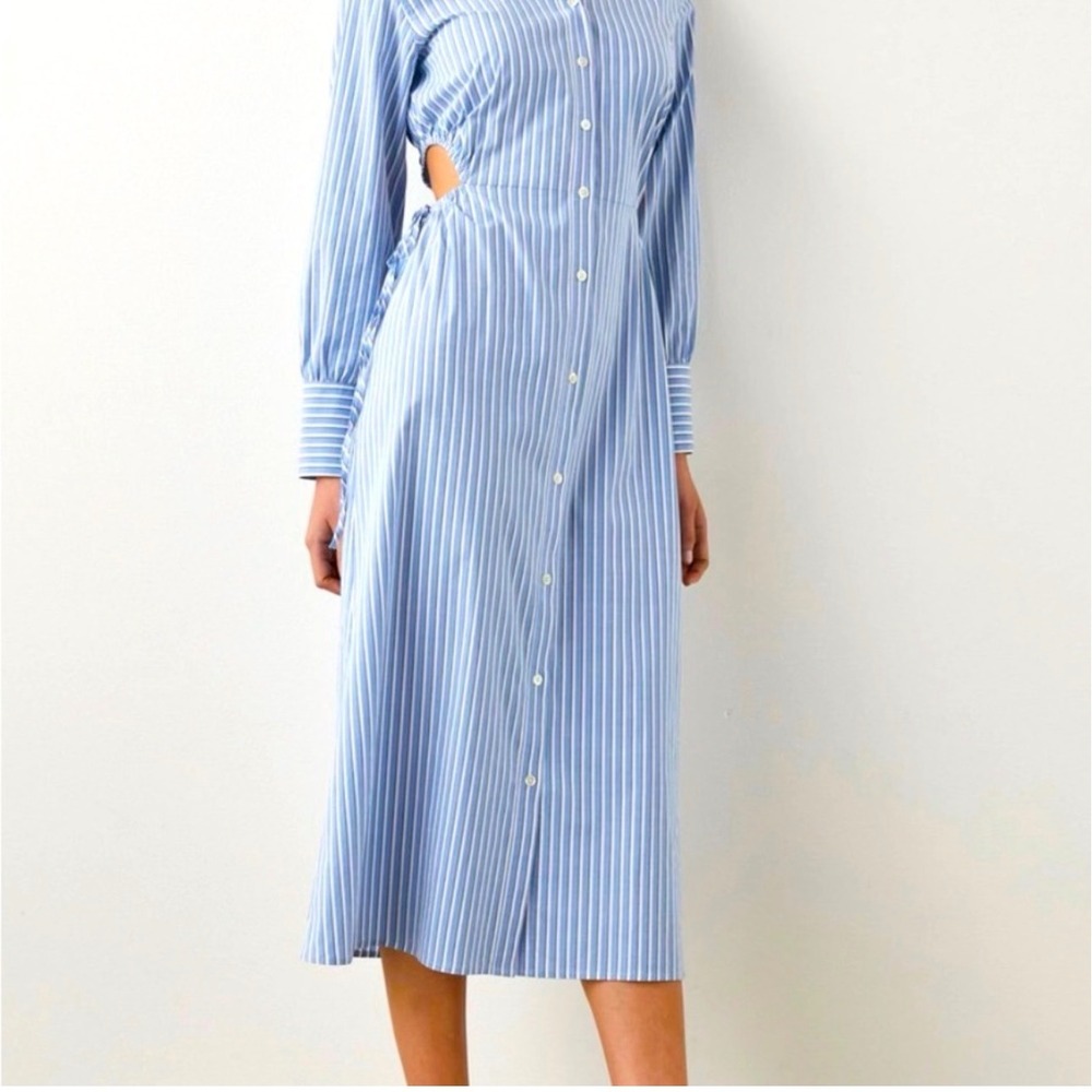 Rails Blue White Striped Cutout Side Midi Shirtdress Womens Size M Long Sleeve